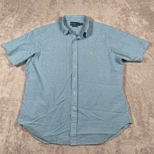 Ralph Lauren XL Blue Gingham Check Short Sleeve Button Down Shirt